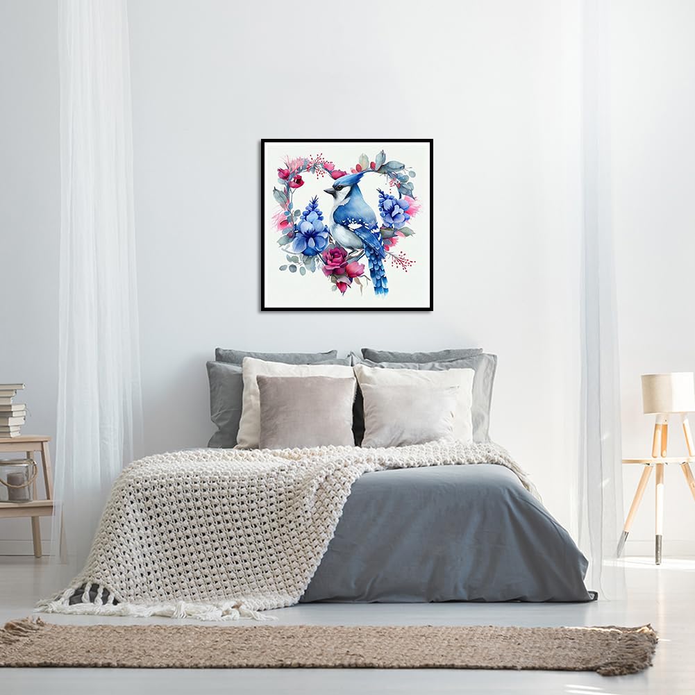 PFFNGPEN Diamond Painting Kits for Adults, 5D DIY Blue Bird Diamond Art Kits for Beginners, Full Drill Round Diamond Art for Home Wall Decor, Wreath, 12x12 inch PFFNGPEN
