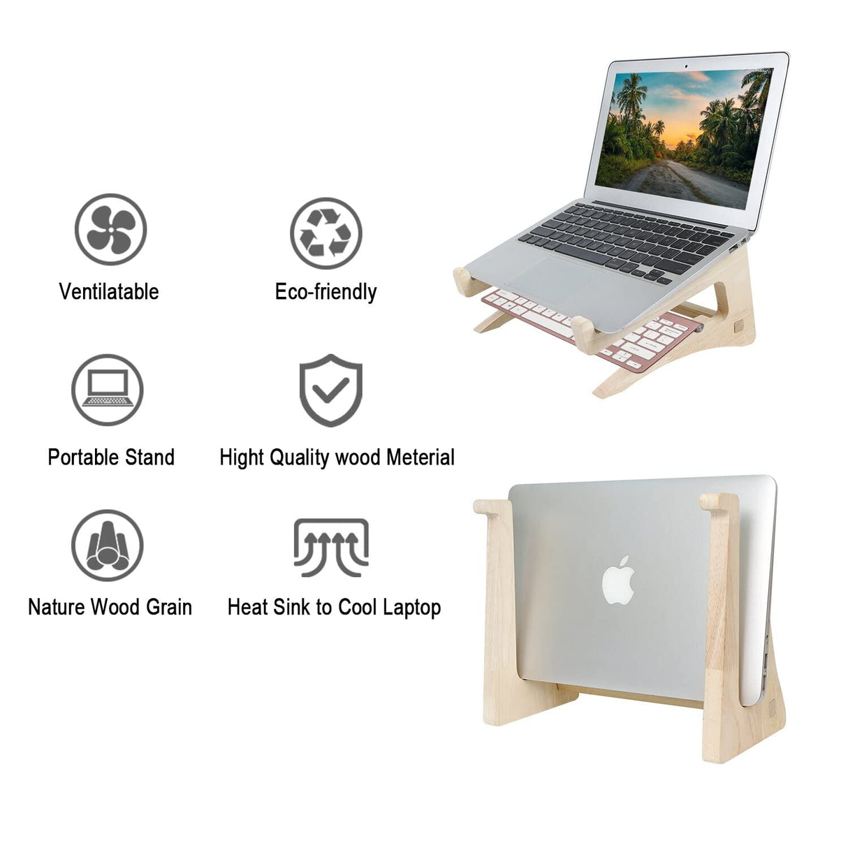 UI U & I Laptop Stand, Wooden Laptop Stand, Detachable Wooden Notebook Holder Mount Stand for Desk, 11-14inch Compatible with Apple MacBook Air Mac Pro, HP, DELL, Acer, Toshiba, Surface, Lenovo etc UI U & I