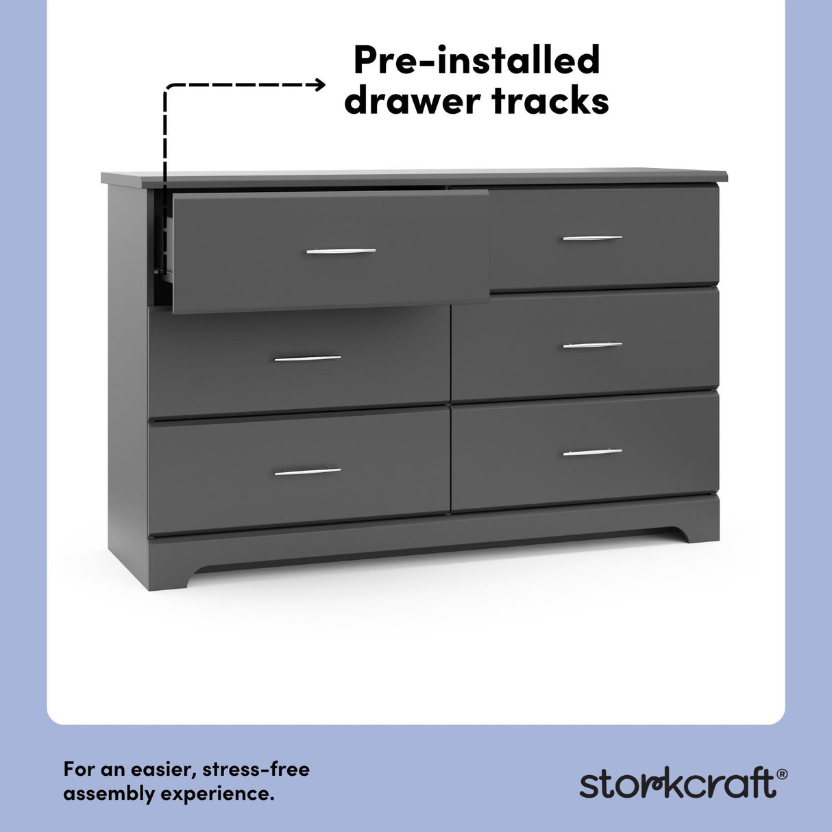 Storkcraft Brookside 6-Drawer Dresser (Gray) – GREENGUARD Gold Certified, Gray Dresser for Bedroom, Kids & Nursery Storage Chest, Safety Interlocking Drawers, Pre-Installed Tracks, Kids Chest Storkcraft