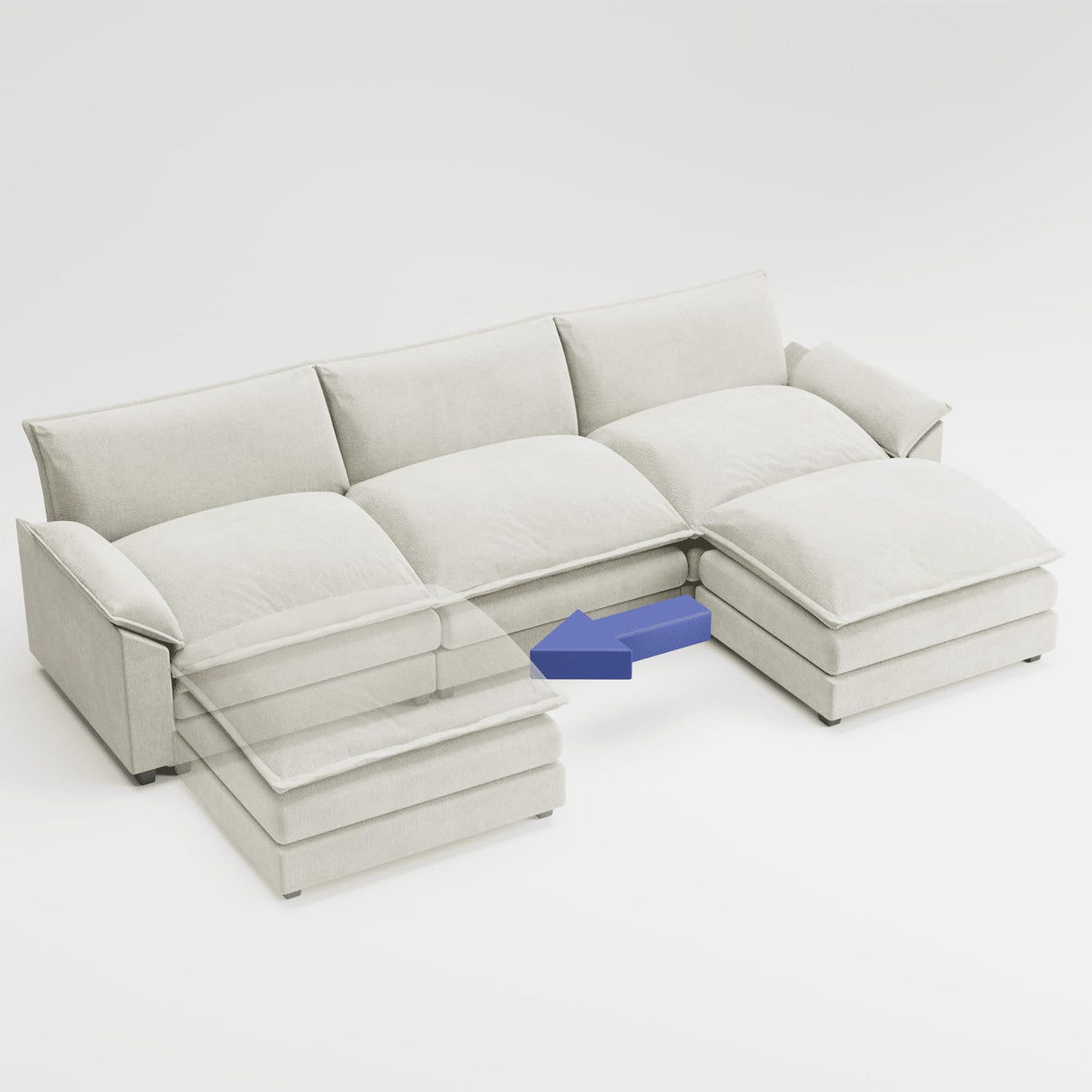 Shahoo Sectional Modular Sofa L Shaped Chenille Fabric Couch with High Supportive & Soft Sponges and Removable Ottoman, Sleeper Comfy Upholstered Furniture for Living Room, White Shahoo