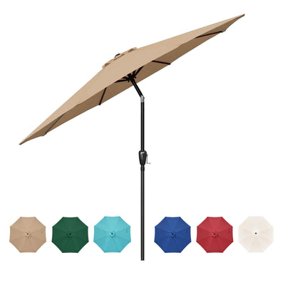 HealSmart 9ft Patio Umbrella with Push Button Tilt/Crank, Outdoor Table Market Yard Umbrella with 8 Sturdy Ribs for Garden, Backyard, Deck, Pool, Tan