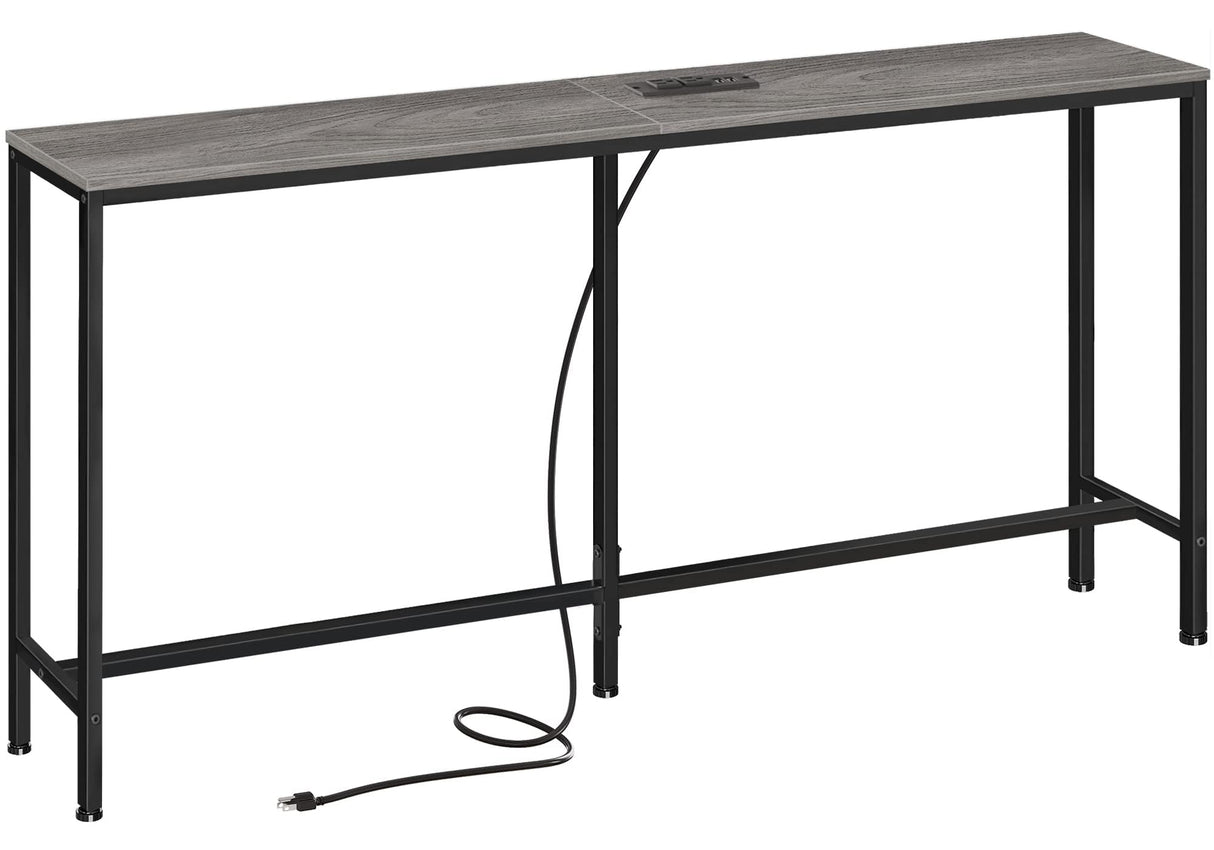 SUPERJARE Console Table with Outlet, 63 Inch Sofa Table with Charging Station, Narrow Entryway Table, Skinny Hallway Table, Behind Couch Table Skinny for Entryway, Living Room, Plants -Gray SUPERJARE