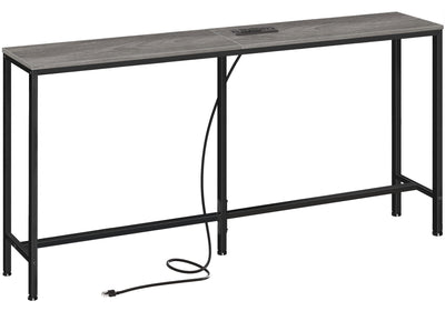 SUPERJARE Console Table with Outlet, 63 Inch Sofa Table with Charging Station, Narrow Entryway Table, Skinny Hallway Table, Behind Couch Table Skinny for Entryway, Living Room, Plants -Gray