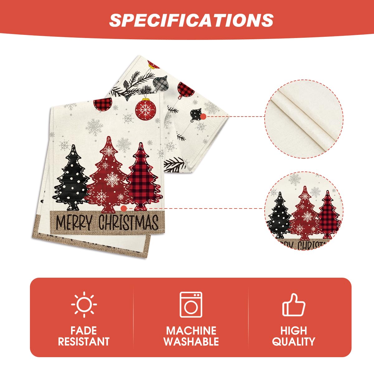 Artoid Mode Red Pine Trees Merry Christmas Table Runner, Winter Xmas Holiday Kitchen Dining Table Decoration for Home Party Decor 13x72 Inch Artoid Mode