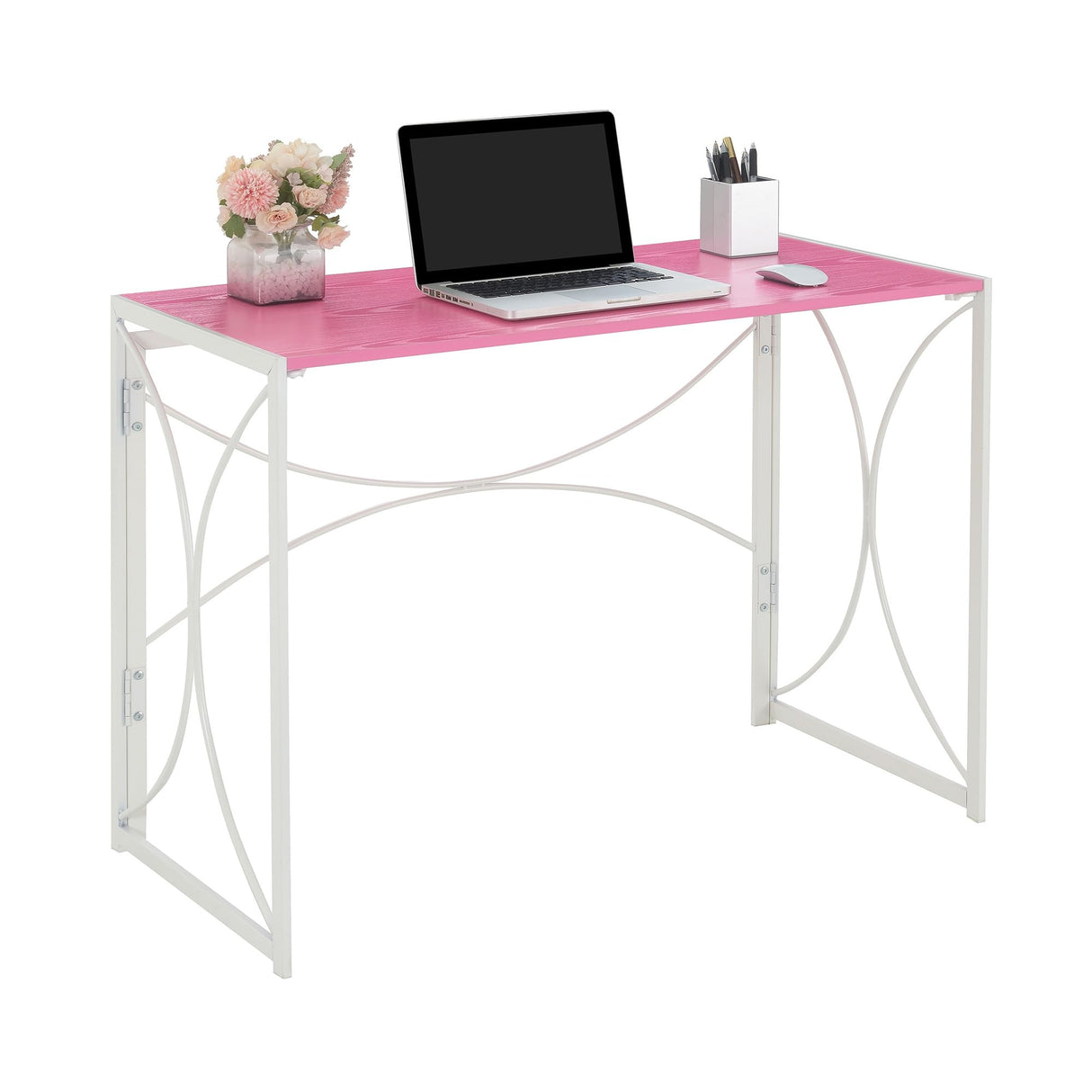 Convenience Concepts Designs2Go Nova Folding Desk 39.5" - Contemporary Modern Office Table, Makeup Vanity and Crafts Table, No Tools Assembly & Easy to Store, Pink/White Convenience Concepts