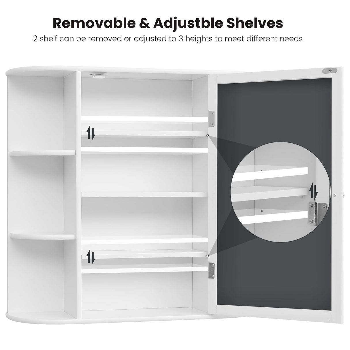 Iwell Bathroom Medicine Cabinet with Mirror, Bathroom Wall Cabinet with 2 Adjustable Shelves & 6 Open Shelves, Medicine Cabinet Organizer, Bathroom Cabinet Wall Mounted, White Iwell