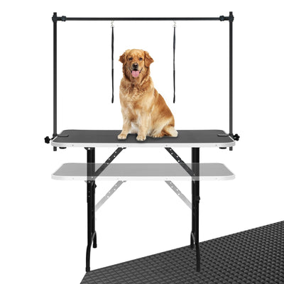LEIBOU 45'' Height Adjustable(23''~33.8'') and Foldable Pet Dog Grooming Table Heavy Duty Iron Frame with H-Shape Grooming Arm & 3 Noose, Maximum Capacity Up to 260lbs, Black