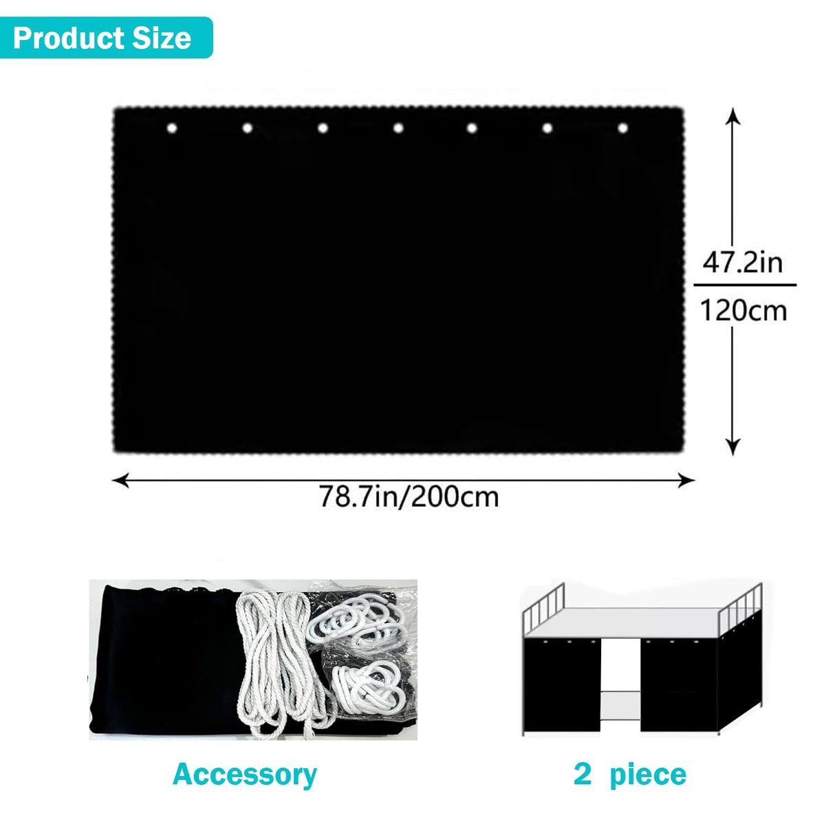 NKM 2pcs Blackout Bottom bunk Bed Curtain,bunkbed Curtains for The Bottom bunk,Dorm Bed Curtains with Black Shading Coating for Students Single Sleeper NKM