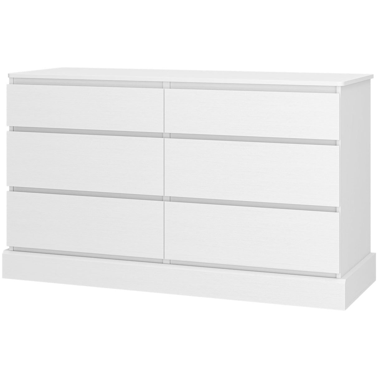 DICTAC 6 Drawers Dresser for Bedroom, White Modern Chest of Drawers, Storage Tower Clothes Organizer Closet, Long Double Dresser with No Handle Drawers, Dimensions 51.6''L x 15.7''D x 29.3''H DICTAC