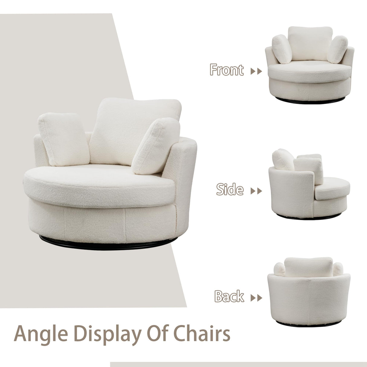 Chifee & Vingol 42.2" Oversized Swivel Accent Chair Round Barrel Chair,Sherpa,Ivory Chifee & Vingol