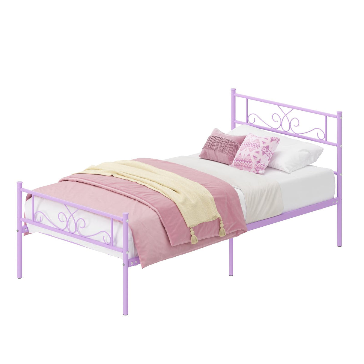 Weehom Twin Size Bed Frame with Headboard and Footboard Steel Slats Support Twin Metal Bed No Box Spring Needed Easy to Assembly, Purple Weehom