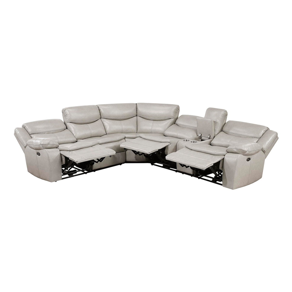 Lexicon L-Shaped Power Reclining Sectional Couch, Faux Leather Reclining Sectional Sofa, 3 Recliners, Wall Hugger, Right Storage Console, Cup Holders, Receptacles, Charging Ports, Silver Gray Lexicon