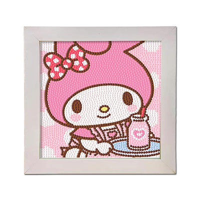 PERFECTSIGHT Cute 5D Diamond Art Kits with Wooden Frame, Kawaii DIY Painting Art for Adults, Diamond Arts and Crafts Sets, Big Gem Full Drill Diamond Dots for Women Beginners (Milk)