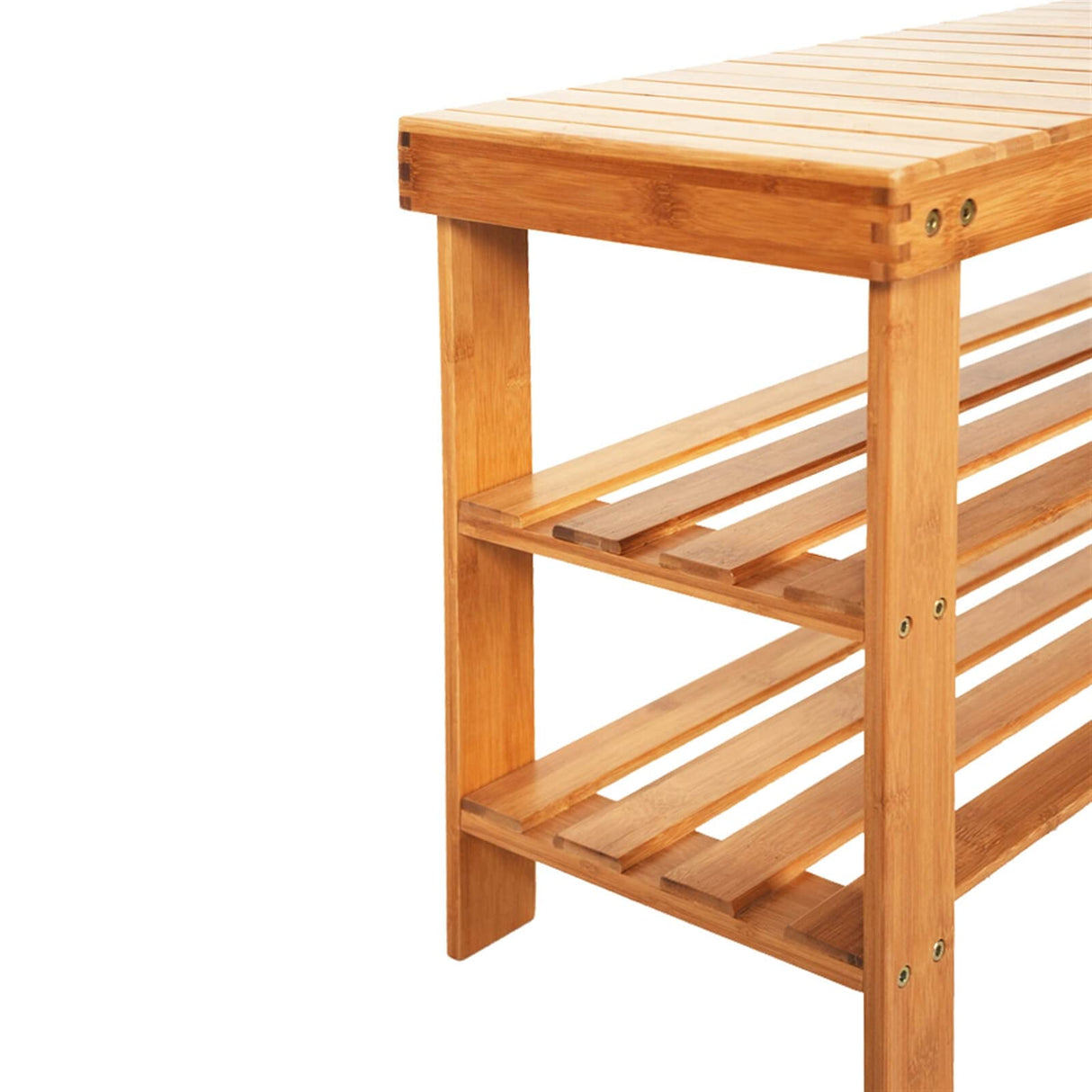 Lestar Spa Shower Patio Bench Stool with Strip Pattern 3 Tiers Storage Shelves Stand Organizer, Natural Bamboo Wood Bathing Benches Shoe Rack, Size 35.5"(W) x 11"(D) x 18"(H) Lestar