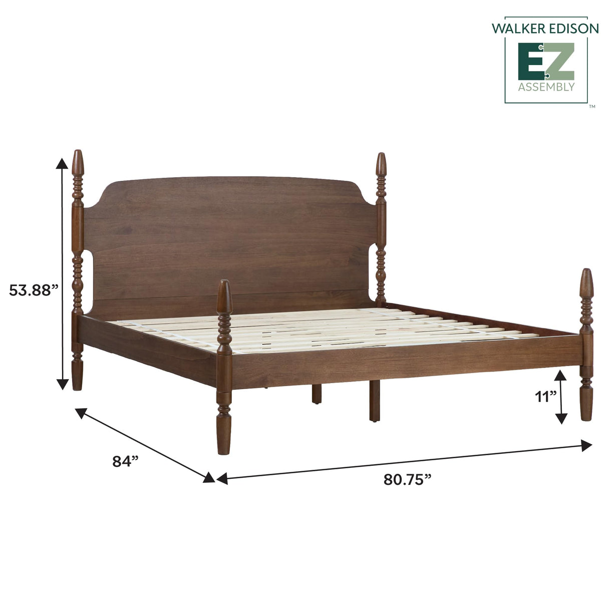 Walker Edison EZ Assembly Traditional Wood Spindle Post Bed, No Box Spring Bed Frame, Modern Farmhouse Bed, King Size, Dark Brown Walker Edison