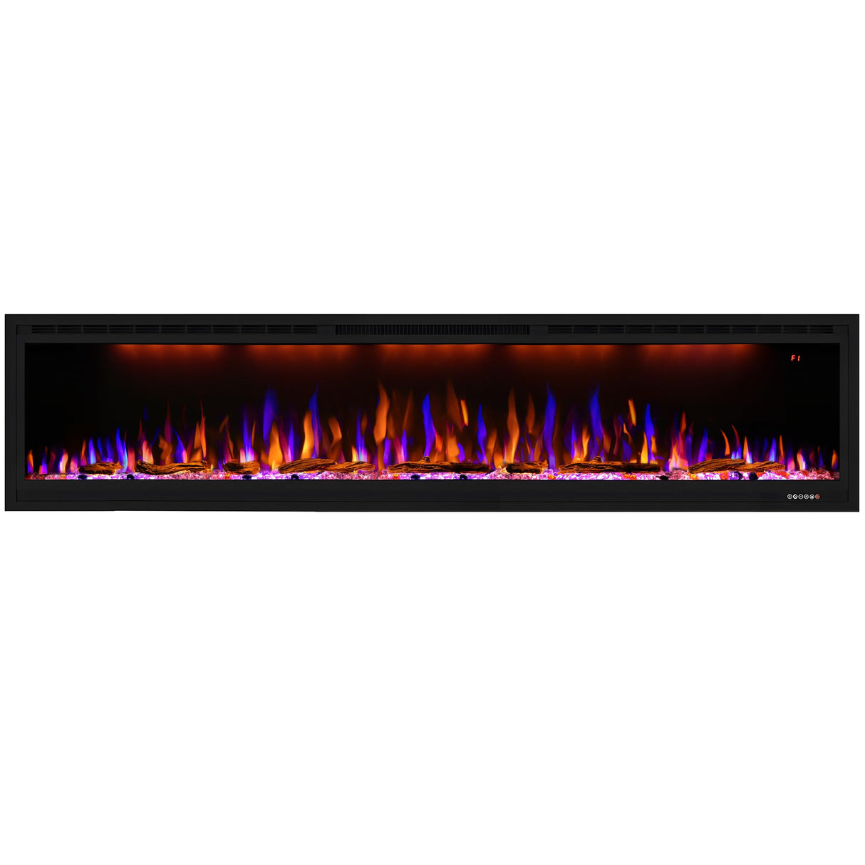 Dreamflame Electric Fireplace 74 inch, Recessed Wall Mounted Fireplace Heater, Logs & Crystal, Multicolor Flame Combinations, Overheating Protection, Black (74") Dreamflame