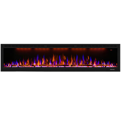 Dreamflame Electric Fireplace 74 inch, Recessed Wall Mounted Fireplace Heater, Logs & Crystal, Multicolor Flame Combinations, Overheating Protection, Black (74")
