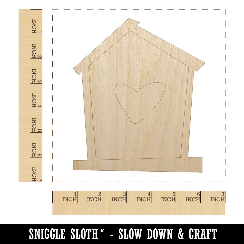 Birdhouse with Heart Unfinished Wood Shape Piece Cutout for DIY Craft Projects - 1/4 Inch Thick - 6.25 Inch Size Sniggle Sloth