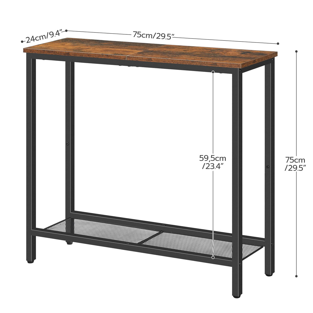HOOBRO 29.5" Narrow Console Table, Small Entryway Table with Shelf, 2 Tier Thin Sofa Table, Side Table, Display Table, for Hallway, Living Room, Bedroom, Rustic Brown and Black BF74XG01 HOOBRO