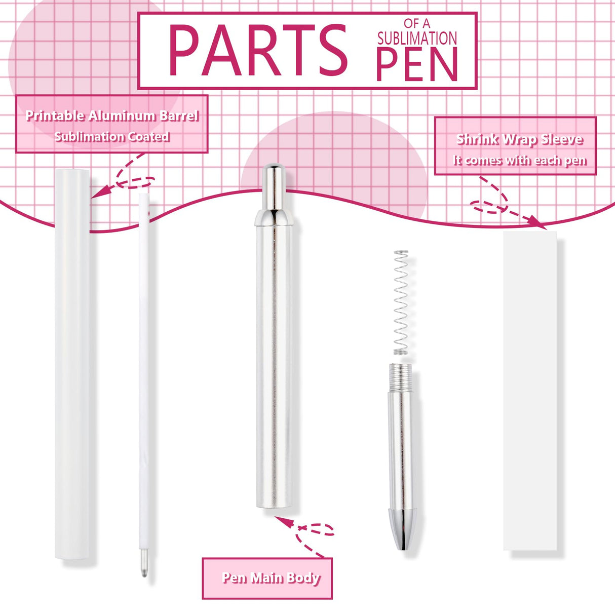 Cupoita Sublimation Pens Blank No Clip With Shrink Wrap,Heat Transfer Sublimation Ballpoint Pen, Aluminum Customized Pen, Personalized Pen For Christmas Diy Office School Stationery Supplies (10 Pack) Cupoita