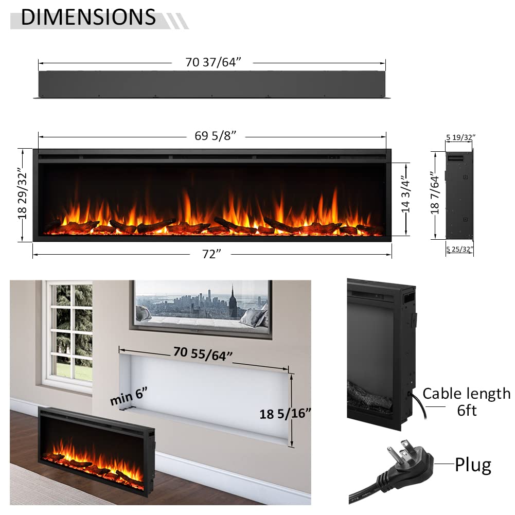 LegendFlame Austin in Wall Recessed & Wall Mounted Electric Fireplace (72") Legend Flame