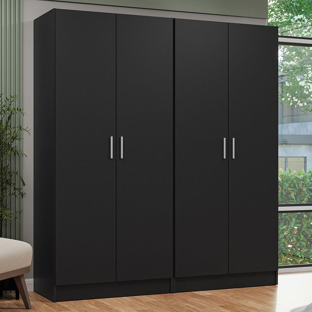 Madesa 4 Doors Storage Cabinet with Ample Shelves Space 63" L Utility Armoire Closet Entryway and Bedroom Organization Unit (Black) Madesa