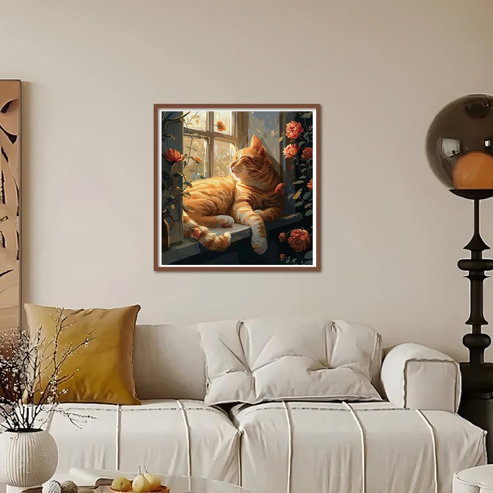 Kulvci Sleeping Cat Diamond Painting Kits for Adults, Diamond Art Kits for Beginners, 5D DIY Full Drill Gem Craft for Home Decor Gift 12x12inch Kulvci