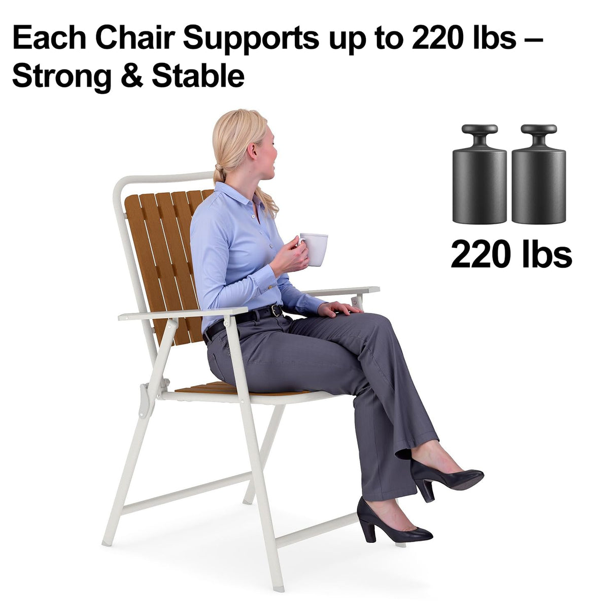 Aug-guan 3 Piece Outdoor Bistro Set with Yellow Wood-Look Tabletop, Patio Table and Chairs Set of 2, Folding Small Balcony Furniture for Garden, Deck, Porch, Outdoor Bistro Patio Set Aug-guan