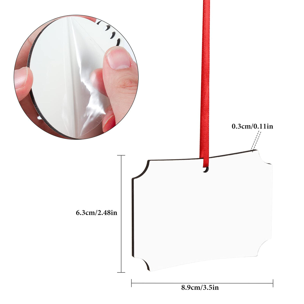 Christmas Sublimation Blank Pendants Double Side MDF Personalized Blank Bulk Heat Transfer Blank Hanging Pendant White Sublimation Ornament with Red Ribbon for DIY Decor Craft 12 Pieces (Rectangle) HooAMI