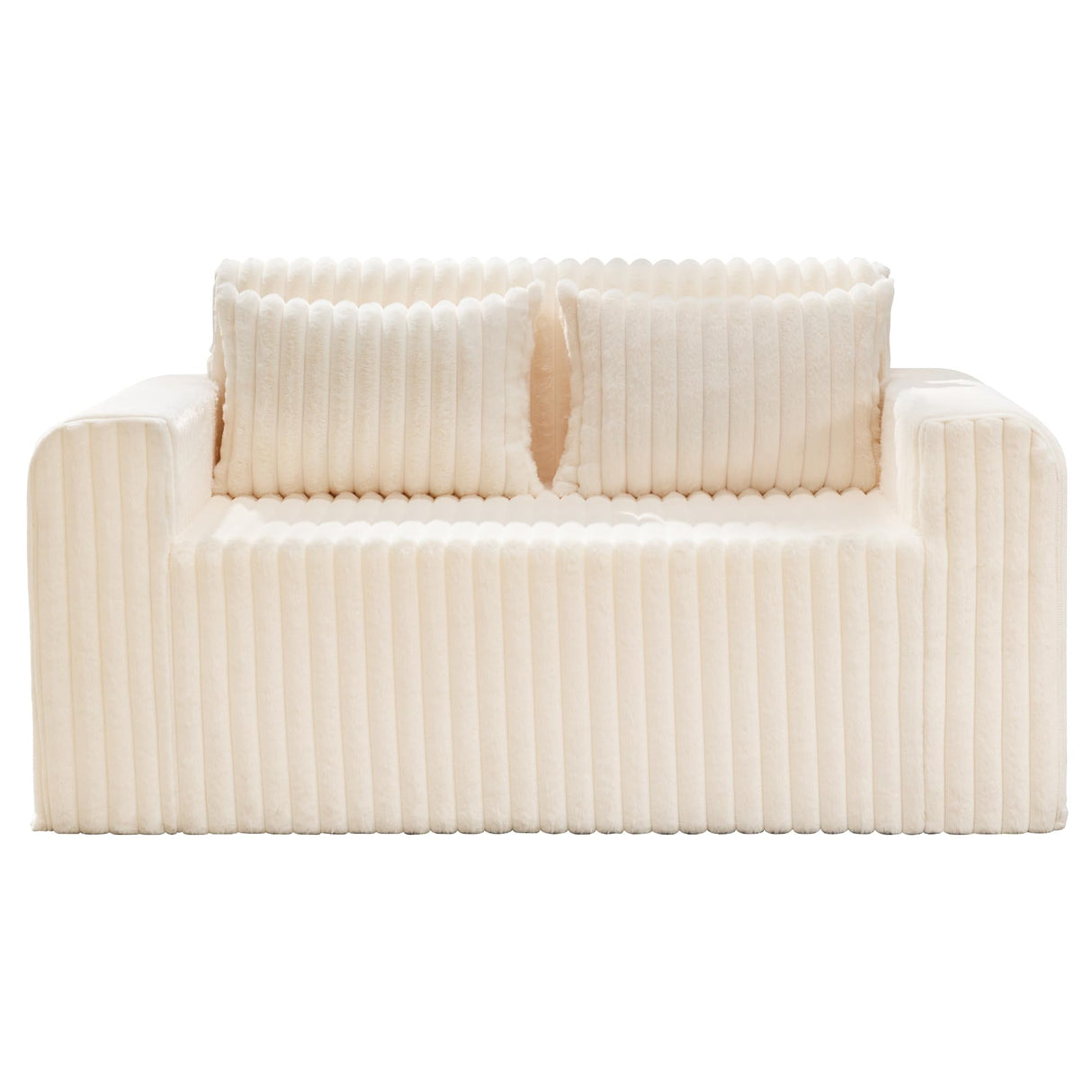 Hobestluk Couch Sofa 2-Seater Foam Sofa Loveseat for Small Spaces Comfy Sofas with Removable Cover Furry Couch with Pillows for Living Room, Bedroom, Apartment, Office (White, Loveseat) Hobestluk