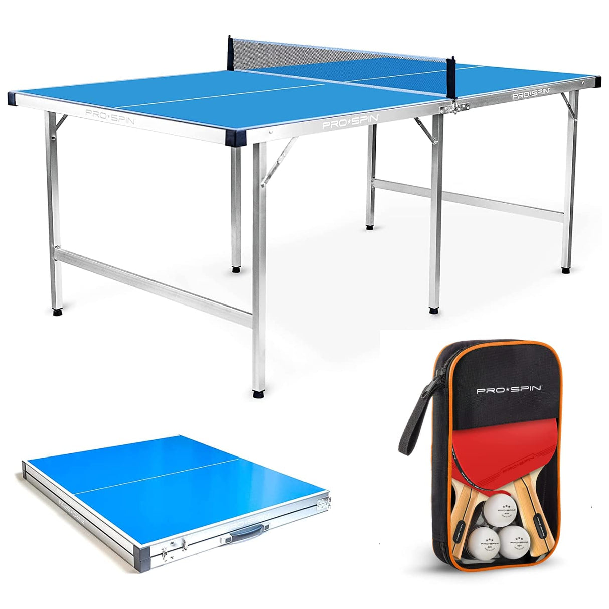 PRO SPIN Ping Pong Table - 6 x 3.5 ft Wide Mid-Size, Foldable | Complete Set with High-Performance Ping Pong Paddles & Balls | 100% Pre-Assembled | Outdoor, Weatherproof, Portable Table Tennis Table PRO SPIN