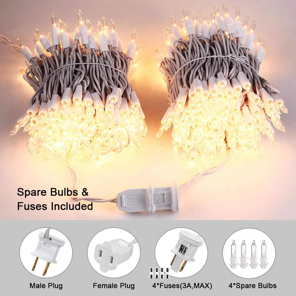 Brizled Clear Christmas Lights, 300 Count 69.6ft Incandescent White Lights String, Connectable 120V UL Certified Indoor/Outdoor White Light on White Wire for Room, Birthday, Wedding, Party, Warm White Brizled