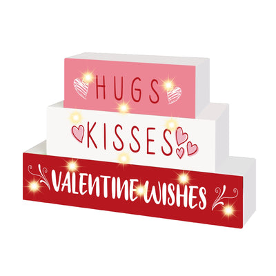 Valentines Day Decor,11 LED Valentine Wood Block Sign, Valentine Wishes Rustic Letters, Farmhouse Home Table Centerpiece Decor,Valentine's Day decor Tiered Tray, Tables, Mantel Decor,Valentine Gift