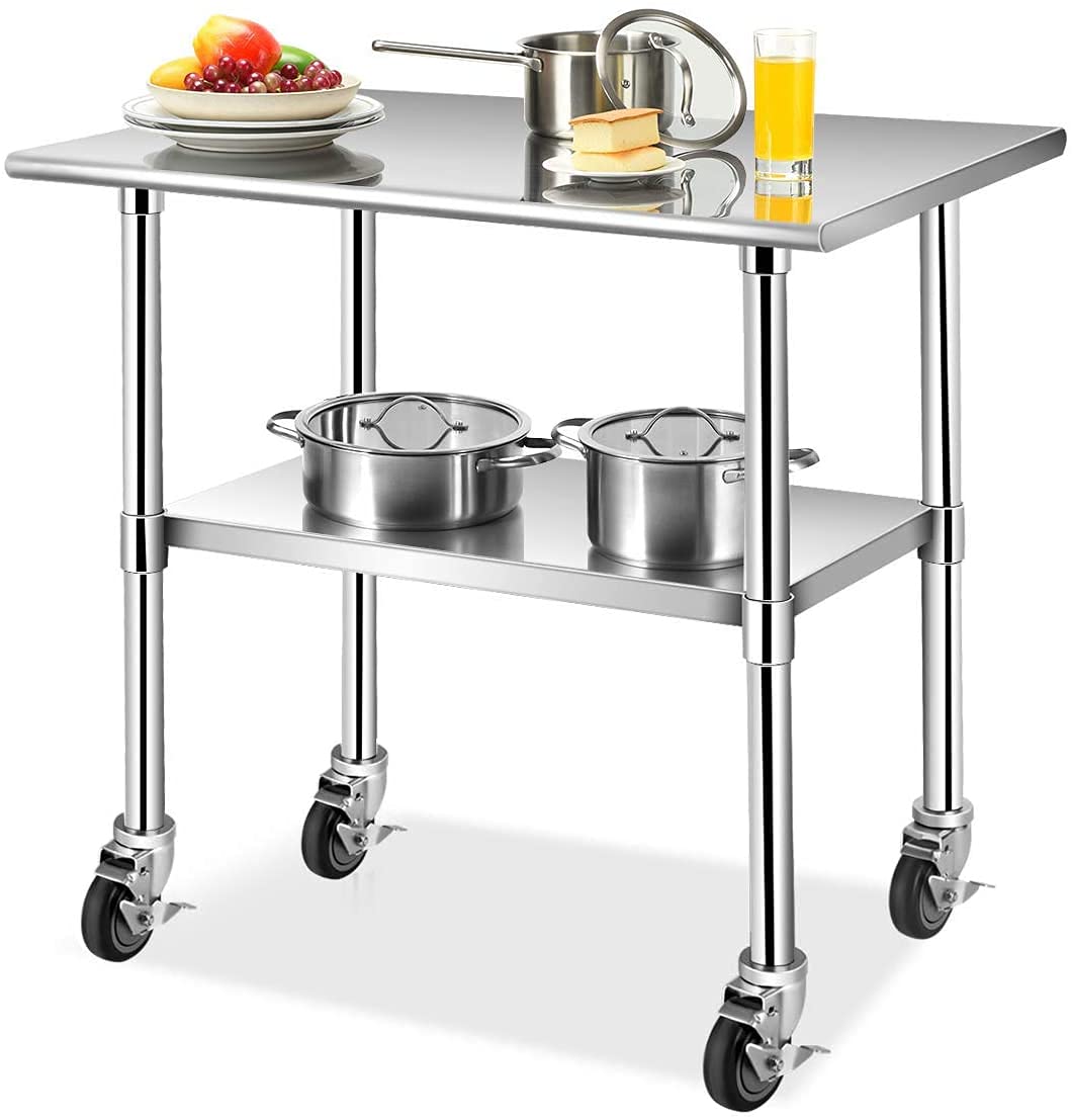 MySit 4 inch Work Table Caster Wheels for Commercial Kitchen Prep Tables, Expanding Stem Casters Set of 4 with Locking Brakes Fit Both 1-1/2" and 1-5/8" Leg Tube Adapter for Stainless Steel Worktable MySit