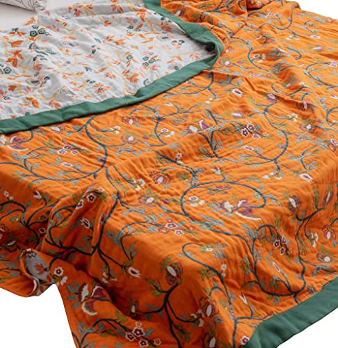 Scientific Sleep Vine Floral Blossom Senior Retro 100% Cotton Muslin Blanket Throw Cover for Bed Couch Sofa Cozy Soft Reversible Bedding Blanket Quilt Bedspread Coverlet Twin 60 in x 80 in Scientific Sleep