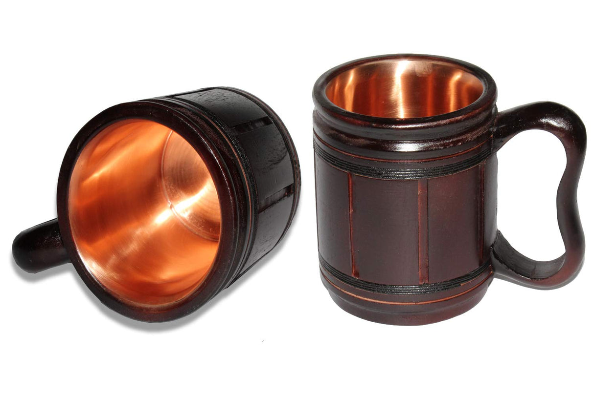5MOONSUN5's Handmade wooden Beer Mug copper Cup Carved Natural Beer Stein Old-Fashioned Barrel Brown Vintage Bar accessories - Wood Carving Beer Mug Great Retro Design Beer Tankard for Men 16oz, 5MOONSUN5