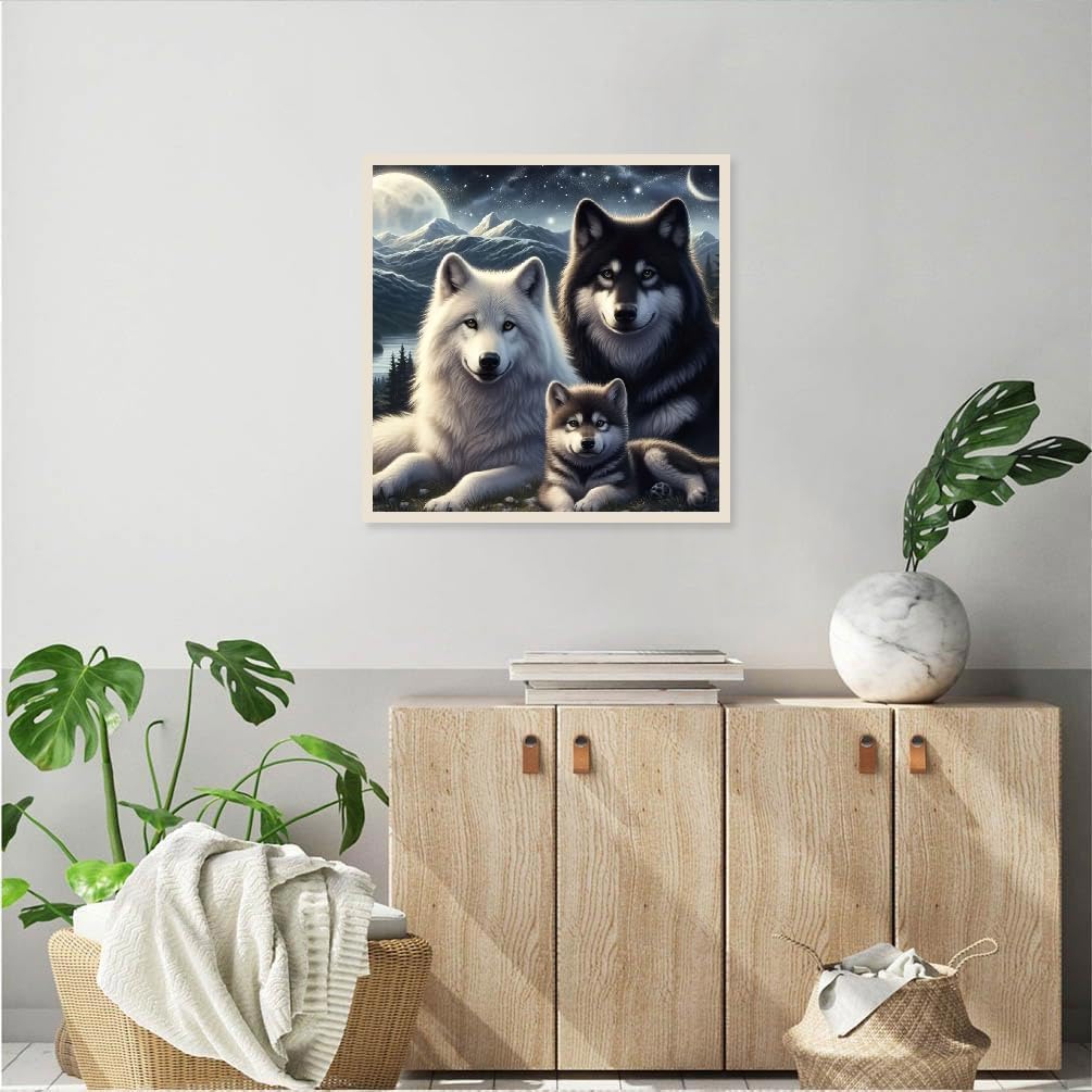 JFYHAB Wolf Diamond Painting Kits for Adults Beginners, Wolf Family Diamond Art Kits for Adults, Moon Wolf DIY 5D Full Drill Crystal Gem Art Diamond Dots for Gifts Home Wall Decor 12x12 inch JFYHAB