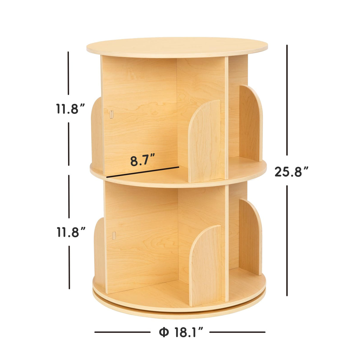 OOOK 2 Tier Rotating Bookshelf, Small Corner Bookshelf Floor Standing Wooden Narrow Bookcase Organizer for Kidsroom, Bedroom, Living Room OOOK
