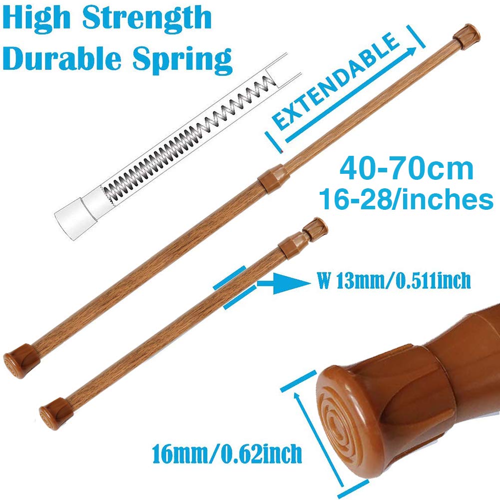 AIZESI Spring Tension Curtain Rods Short Tension Rod (Wood, 16" to 28"-2Pcs, Optimum Scope of Application 16 to 24 inch, Can't Hang Heavy Curtains) AIZESI
