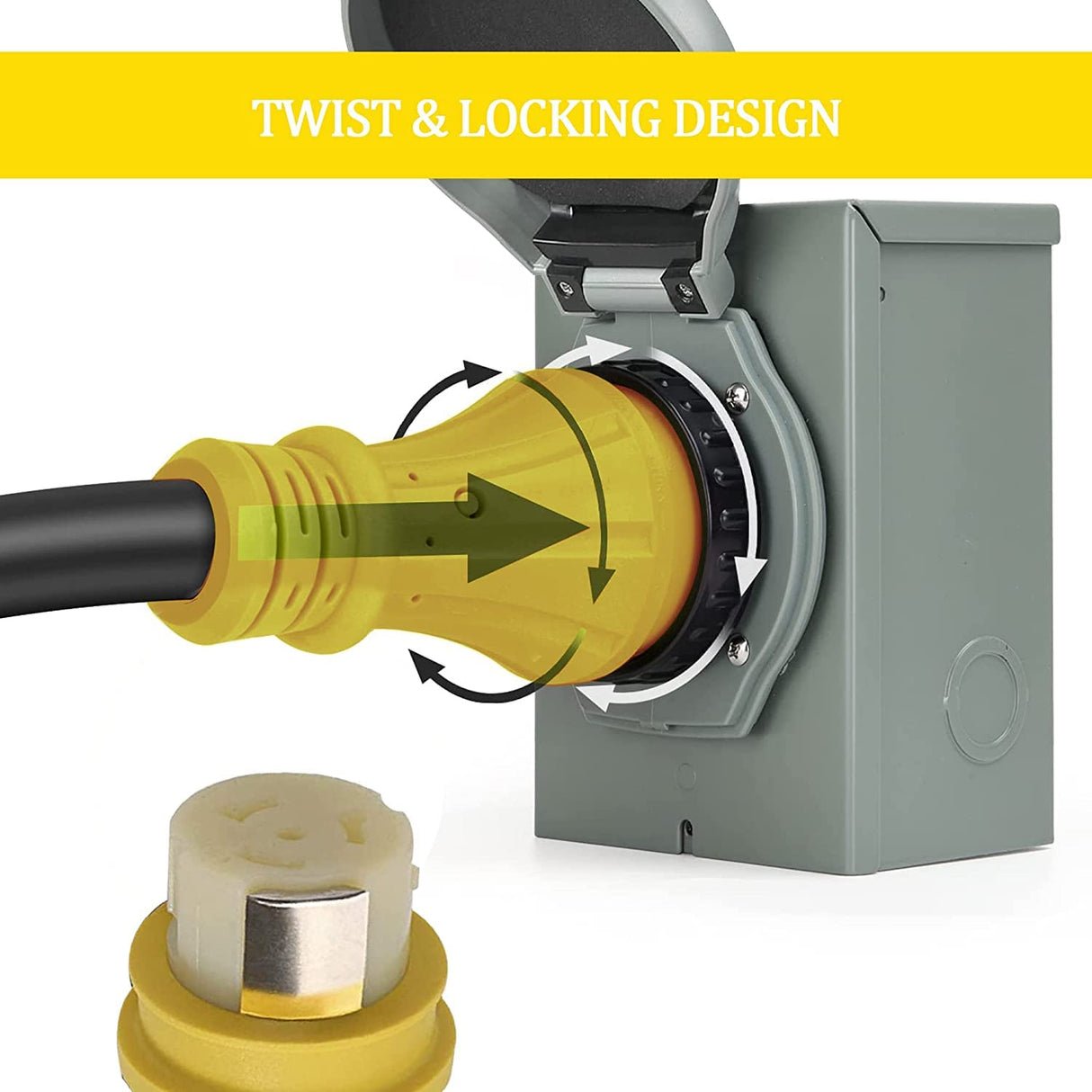 S7 50Ft 50Amp STW Heavy Duty RV Extension Cord with Additional Ring,14-50P Male and SS2-50R Twist-Locking Female,6AWG/3C + 8AWG/1C 125V/250V for RV Trailer, Camper, Motorhome S7