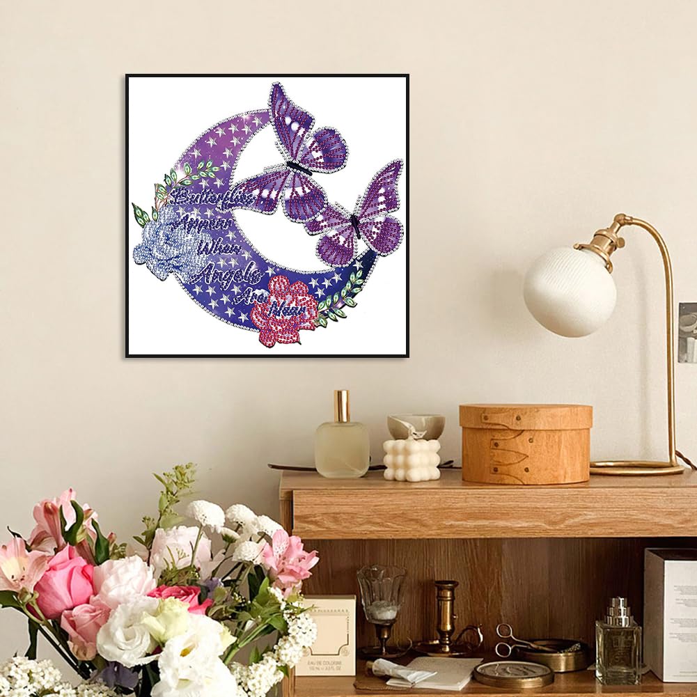 Stalente Diamond Painting Kits for Adults Moon Saying, 5D Special Shape Diamond Art Kits for Beginners, Crystal Rhinestones Diamond Painting for Home Wall Decoration Gift 12×12inch, Butterfly Stalente