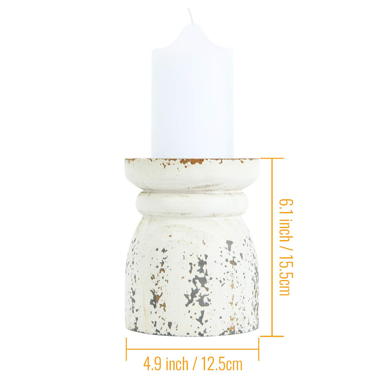 SOFE Rustic Candle Holder for Pillar Candle, Vintage White Wooden Pillar Candle Holder, Farmhouse Antique Candlestick Holder for Dining Table, Coffee Table Centerpiece (4.9" x 4.9" x 6.1") SOFE