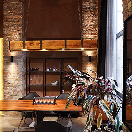 Rustic Wood 4-Lights Farmhouse Chandelier, Retro Hanging Pendant Lamp,Wood Beam Linear Hanging Light Vintage Ceiling Light Fixture for Dining Table, Kitchen Island, Bar JUOPTGJ