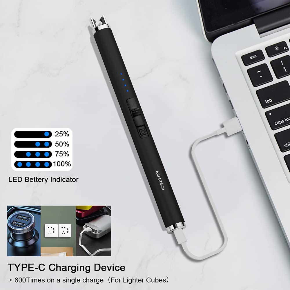 ARECTECH Rechargeable Electric Candle Lighter Arc Plasma Windproof Lighter for Candle Kitchen Birthday Gift for Mom Men Wife with Type-C Cable Black ARECTECH