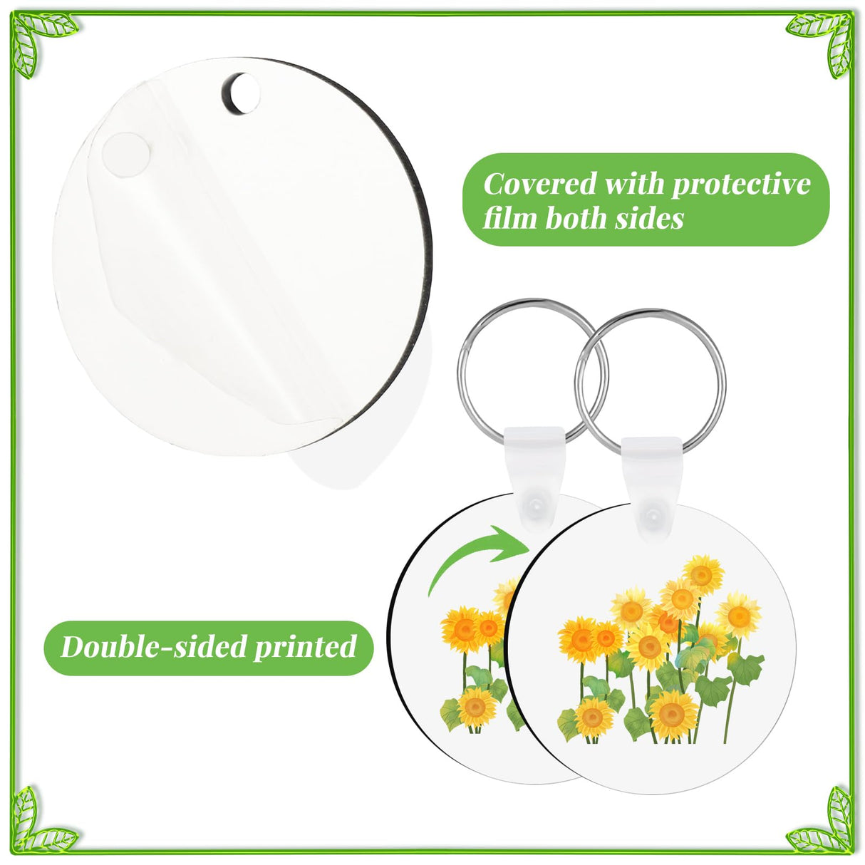 300 Pcs Sublimation Keychain Blanks Bulk Double Side Heat Transfer Sublimation MDF Blank Set with Keychain Rings & Jump Rings,Heat Transfer Keychain Blank Board for DIY Crafts(Round) Guiqulai