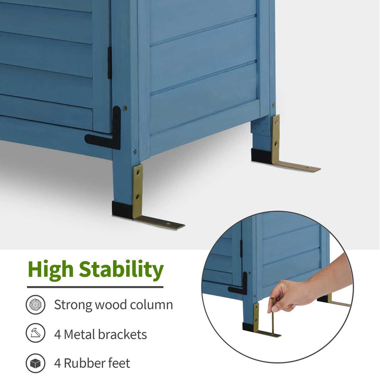 MCombo Outdoor Wood Storage Cabinet, Small Size Garden Wooden Tool Shed with Double Doors, Outside Tools Cabinet for Backyard (24.6”x 18.3”x38.2”) 0985 (Blue) MCombo