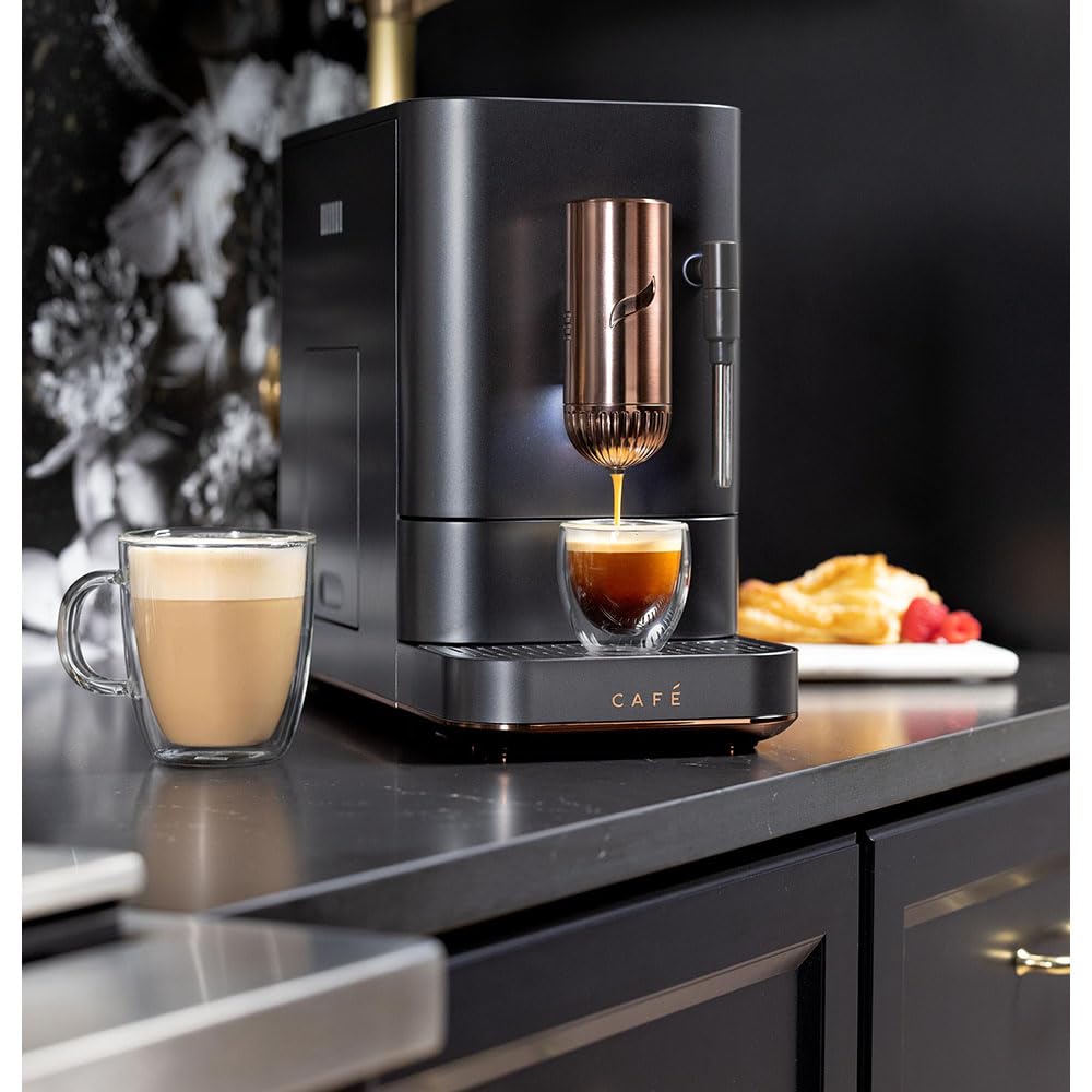 Café Affetto Automatic Espresso Machine + Milk Frother | Built-In & Adjustable Espresso Bean Grinder | One-Touch Brew in 90 Seconds | Matte Black, 1.2 Liter, (C7CEBBS3RD3) Café