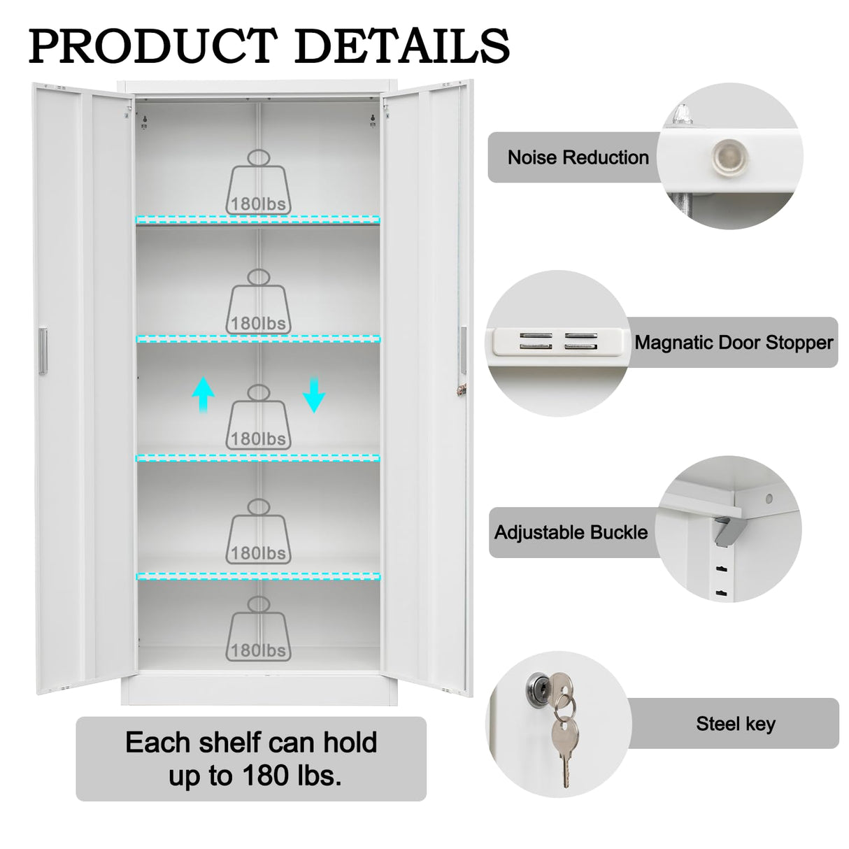 YEEZER Metal Garage Storage Cabinets with Lock 72”Steel Tall Organizer Lockers, Storage Cabinet with 4 Adjustable Shelves for Home,Office,Warehouse,Garage (White) YEEZER