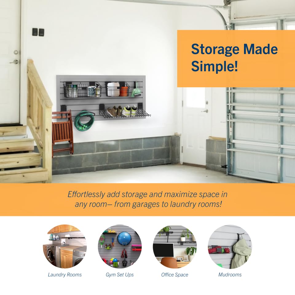 HANDIWALL (BLACK) PVC Slatwall Garage Wall Organizer, 4x2ft Heavy Duty Framed Slatwall Panel Storage Kit, Wall Mount Organizing Storage System For Slatwall Accessories HandiSolutions