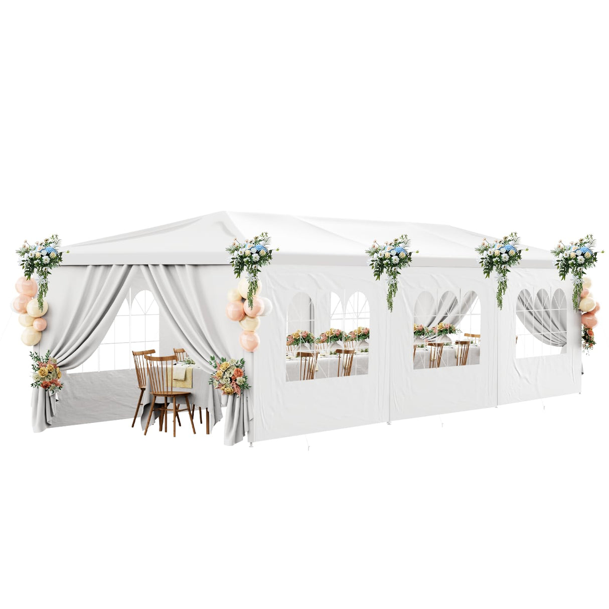 White Party Tent 10X30 Outdoor Canopy Tents for Parties Heavy Duty Waterproof Patio Gazebo Shelter with 8 Removable Sidewalls Wedding BBQ Events Tent for Birthday Holiday Backyard Garden Christmas susici